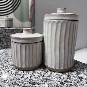 Set of Two Ribbed Ceramic Canisters
